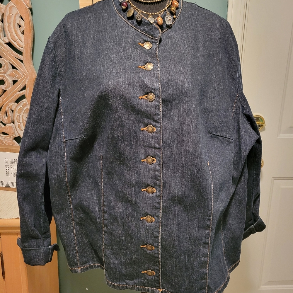 Liz Claiborne Jeans Denim Jacket – Petite 3X – Dark Blue – Button Front - Picture 7 of 14